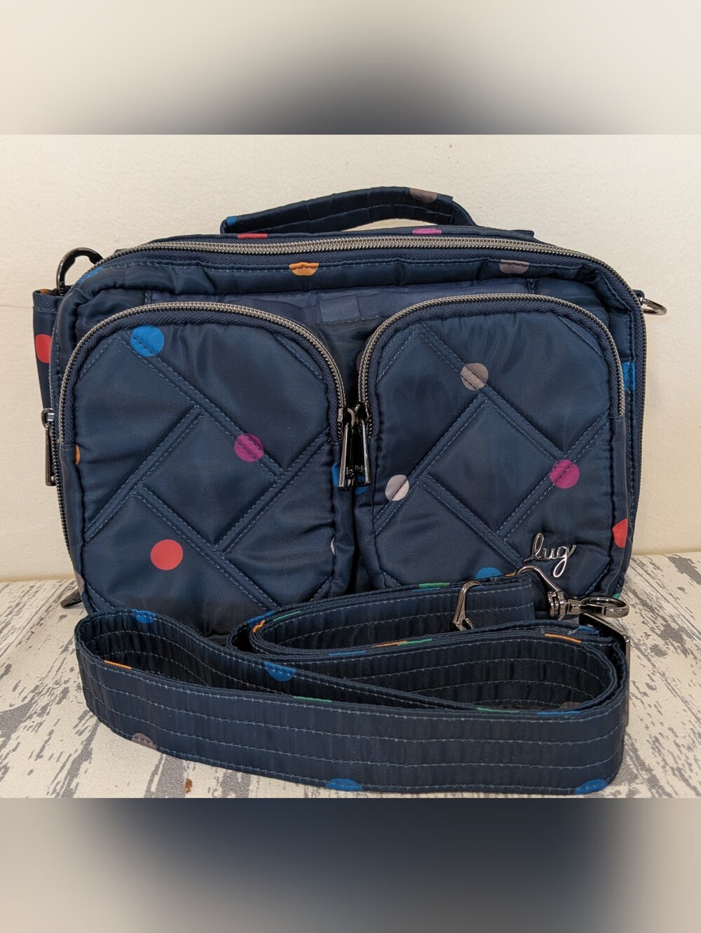 Lug Navy Multi Dot Rider Crossbody Handbag Like New